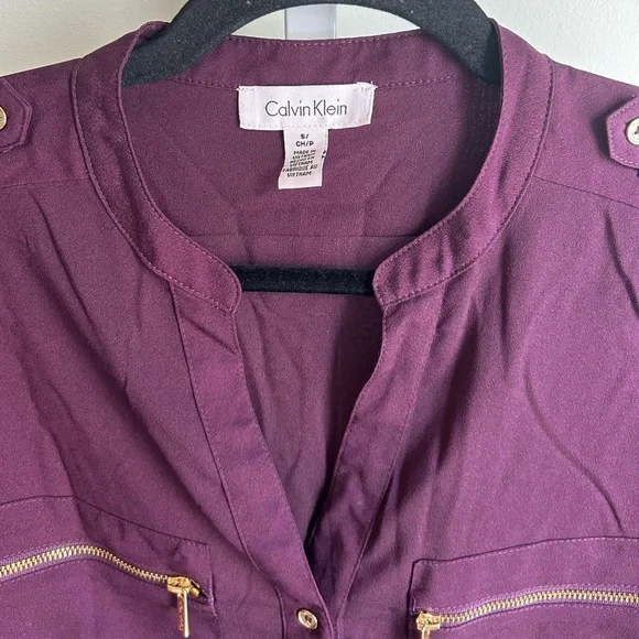Calvin Klein Plum Button Down Blouse with Zipper Detail - Picture 2 of 3